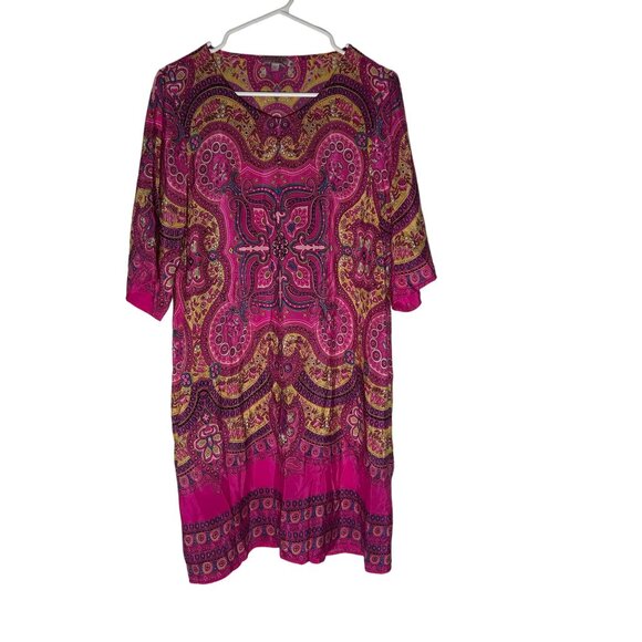 Calypso St. Barth Pink Paisley Print Silk Shift Dress Size M - Picture 1 of 5